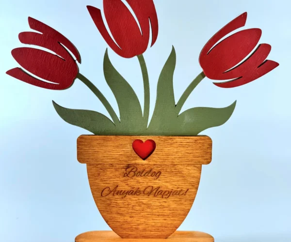 Kézzel festett tulipános fa dekoráció Anyák Napjára