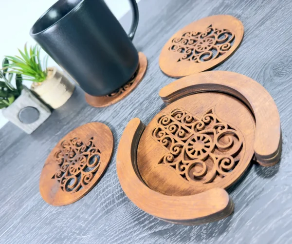 Fatima keze fa poháralátét szett fa tartóval