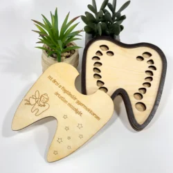Gravírozott fa tejfogtartó doboz fogtündér mintával