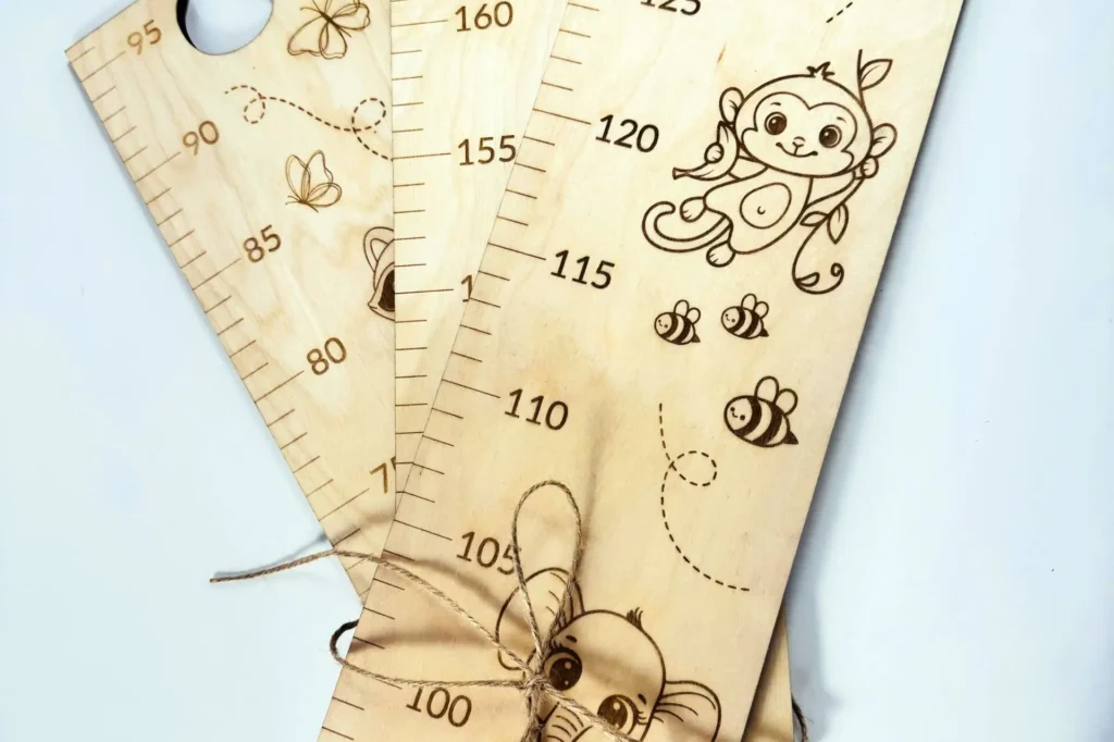 gyerek magasságmérő falra, állatfigurás mintával