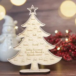 Gravírozott fa karácsonyfadísz gyermekek nevével – ajándék óvónőnek