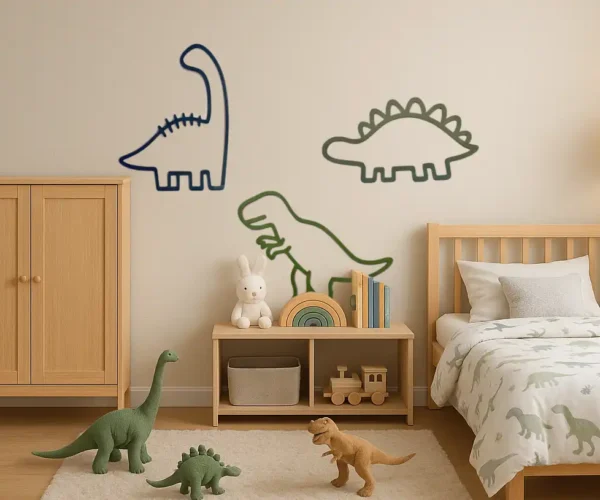 Dínós faldekor kontúrvonalas kivitelben, különböző fajokkal
