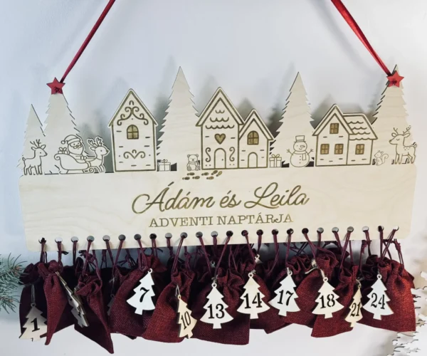 Adventi naptár gyerekeknek névvel és téli jelenetekkel díszítve
