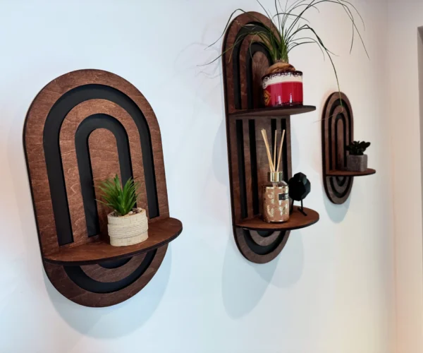 Ovális fali polc szett fekete és dióbarna színekben