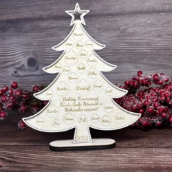 karácsonyi ajándék tanárnőnek, fa dísz talpazattal