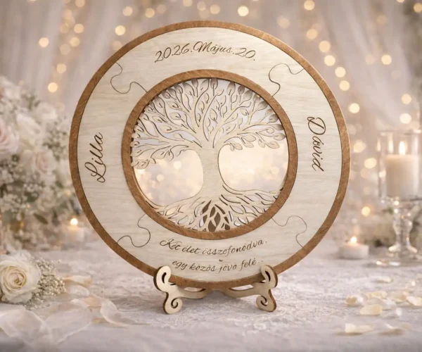 Esküvői ceremónia puzzle Örök Életfa gravírozott fa esküvői szertartás kellék