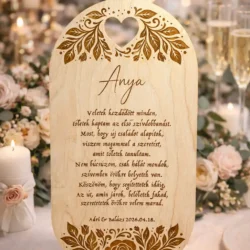 szülőköszöntő tábla esküvőre gravírozott fa köszönet ajándék anyának