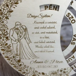 Szülőköszöntő ajándék fa öröknaptár – Hála Körforgása esküvői gravírozott dísz