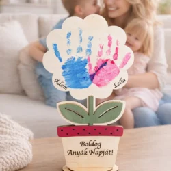 Anyák napi ajándék kézlenyomatos fa virág Szeretetlenyomat személyre szabható