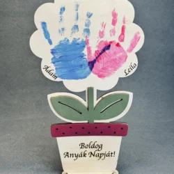 Anyák napi ajándék kézlenyomatos fa virág Szeretetlenyomat személyre szabható
