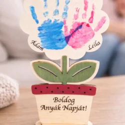 Anyák napi ajándék kézlenyomatos fa virág Szeretetlenyomat személyre szabható