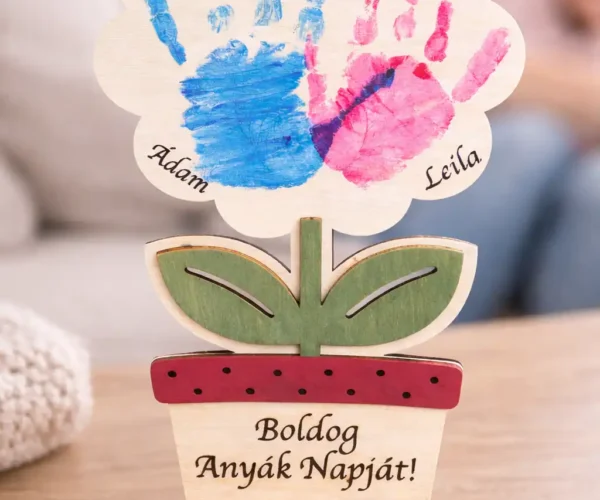 Anyák napi ajándék kézlenyomatos fa virág Szeretetlenyomat személyre szabható