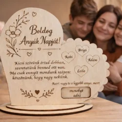 Anyák napi forgatható fa dekoráció személyre szabható nevekkel és üzenetekkel