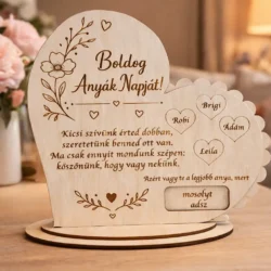 Anyák napi forgatható fa dekoráció személyre szabható nevekkel és üzenetekkel