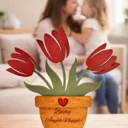 Anyák napi tulipános fa dísz