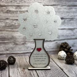 Anyák napi virágcsokor tartó fából gravírozott üzenettel