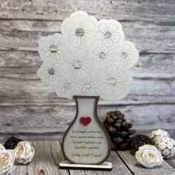 Anyák napi virágcsokor tartó fából gravírozott üzenettel