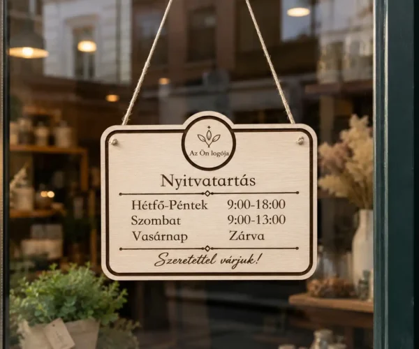 Gravírozott nyitvatartás tábla – Üzletkapu Elegancia