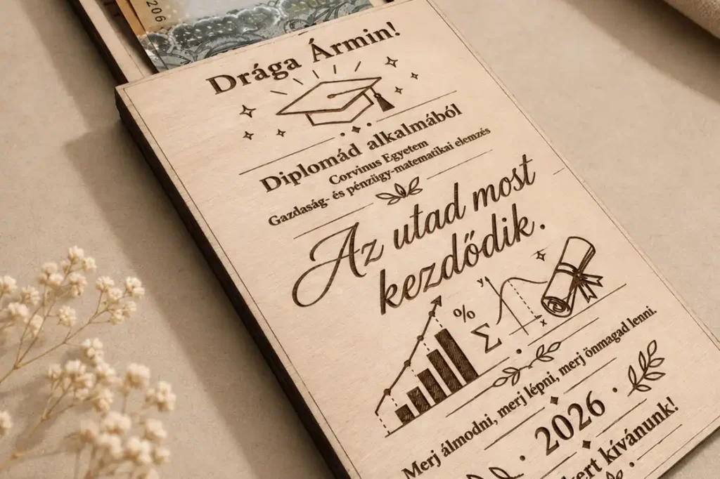 Diplomaosztó pénzátadó doboz – Siker Kapuja egyedi gravírozással