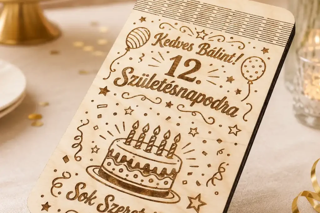 Születésnapi fa pénzátadó egyedi névvel és tortás gravírozással