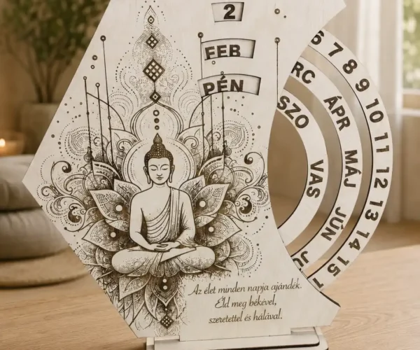 Buddha fa öröknaptár részletgazdag mandala mintával és egyedi idézettel