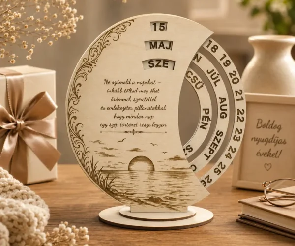 egyedi fa öröknaptár személyes gravírozott szöveggel