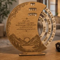 Fa öröknaptár egyedi szöveggel, hegyvidéki gravírozással nyugdíjas ajándéknak