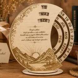 Fa öröknaptár egyedi szöveggel, hegyvidéki gravírozással nyugdíjas ajándéknak
