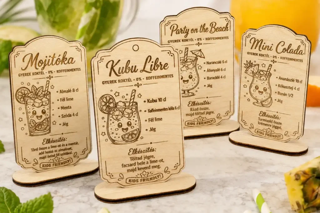 Gyerek koktél recept tábla szett négy alkoholmentes ital receptjével